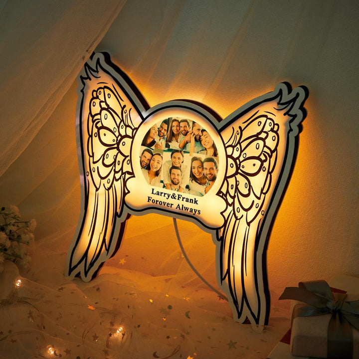 Custom Photo Engraved Night Light Angel Wings Home Gifts