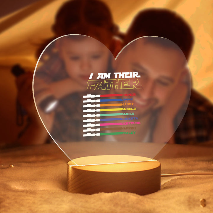 Father's Day Gift Personalized Acrylic Night Light I Am Their Father Heart Night Light