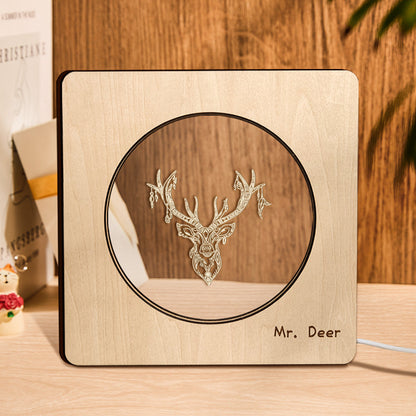 Custom Engraved Night Light Personalized Deer Wooden Frame Lamp Gift