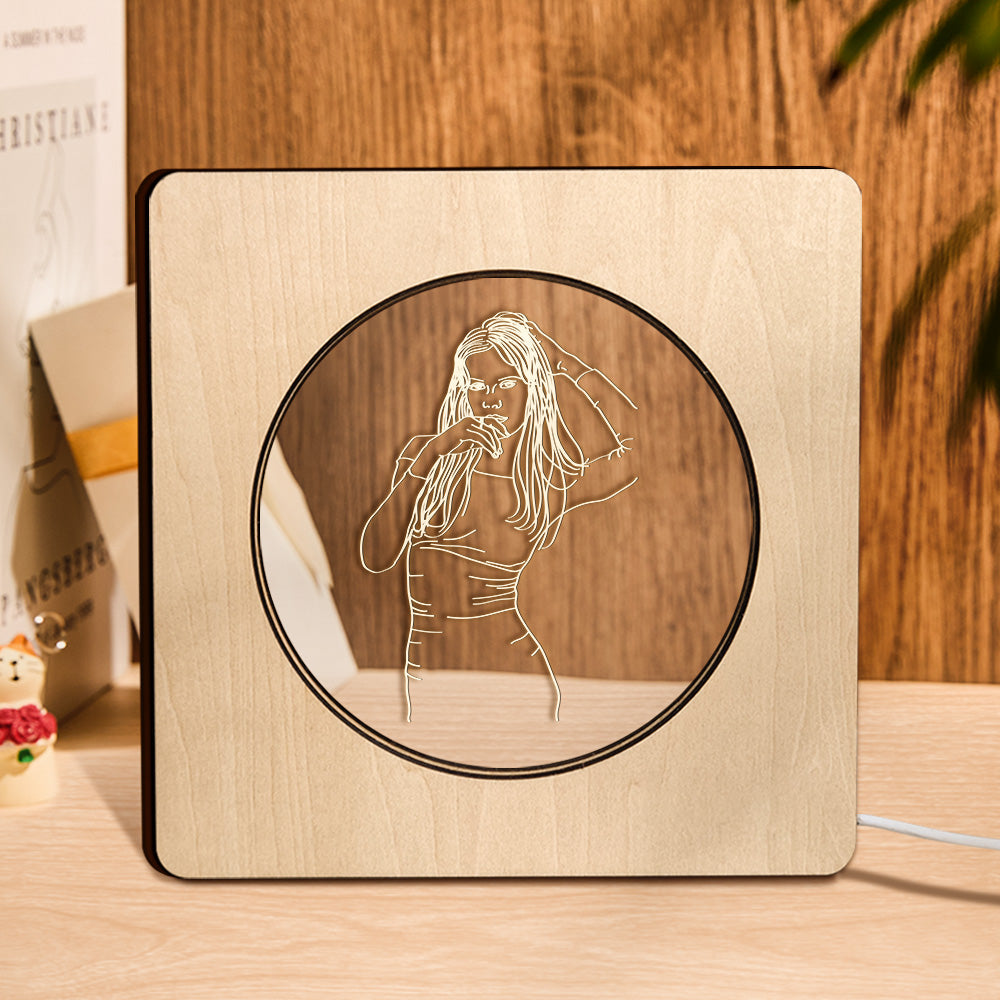 Custom Photo Engraved Night Light Personalized Wooden Frame Lamp Gift