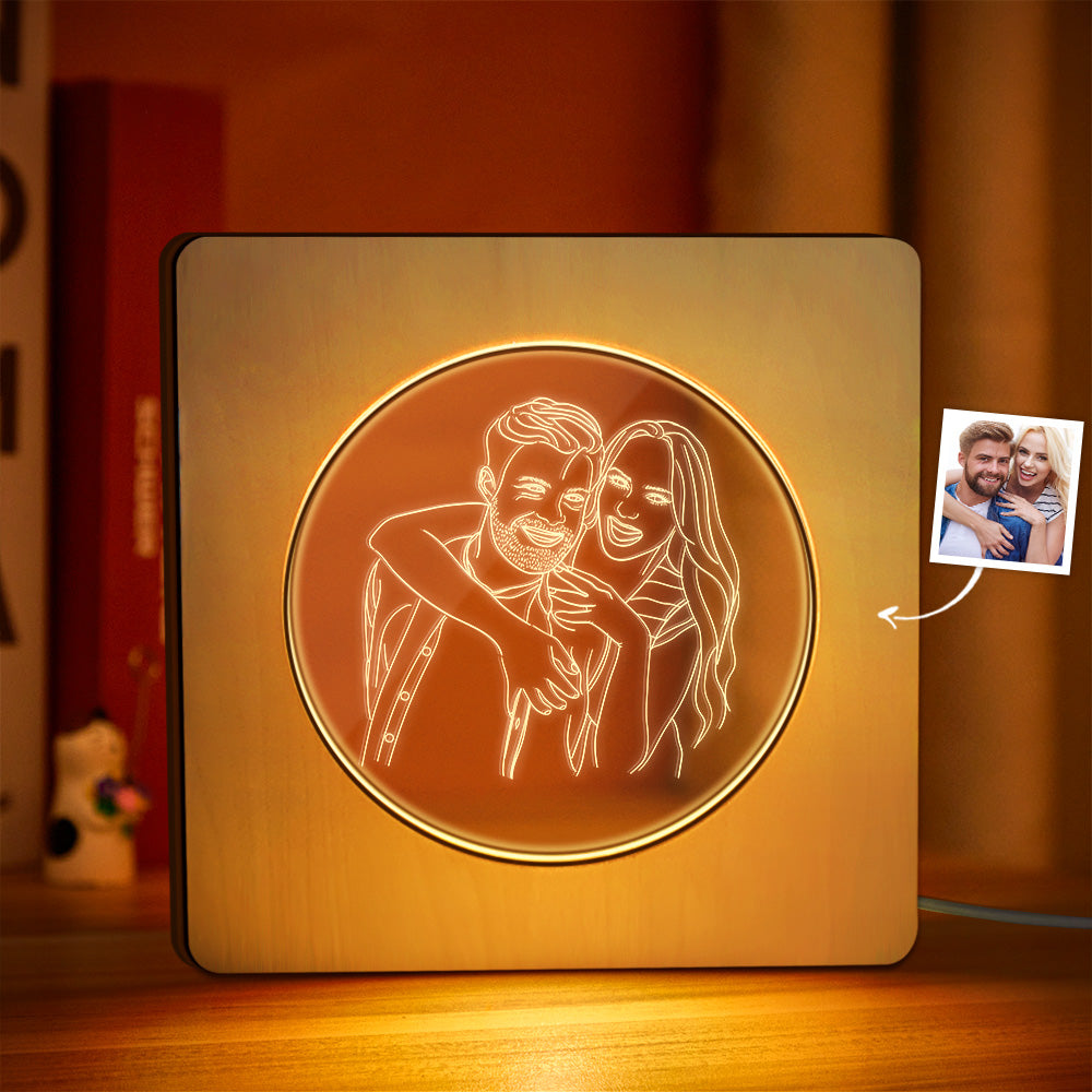 Custom Photo Engraved Night Light Personalized Wooden Frame Lamp Gift
