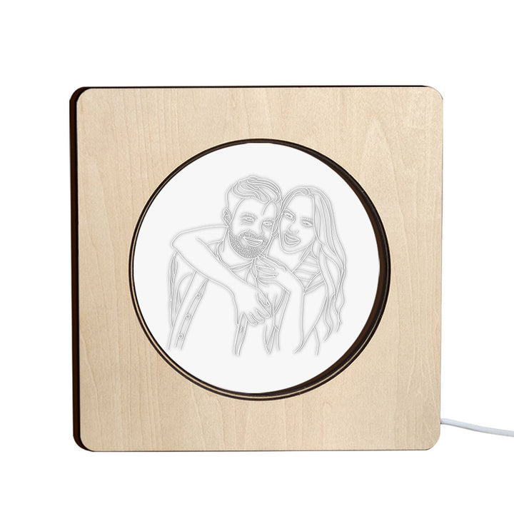 Custom Photo Engraved Night Light Personalized Wooden Frame Lamp Gift