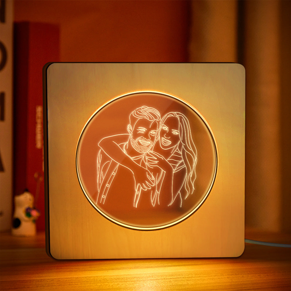 Custom Photo Engraved Night Light Personalized Wooden Frame Lamp Gift