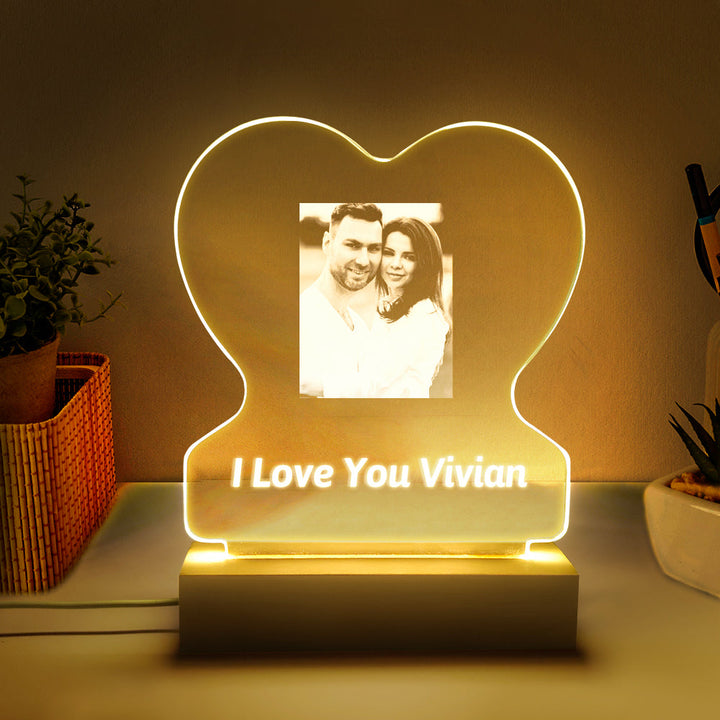 Custom Photo Lamp Personalized Heart Glass Led Night Lamp Gift for Lovers Night Light