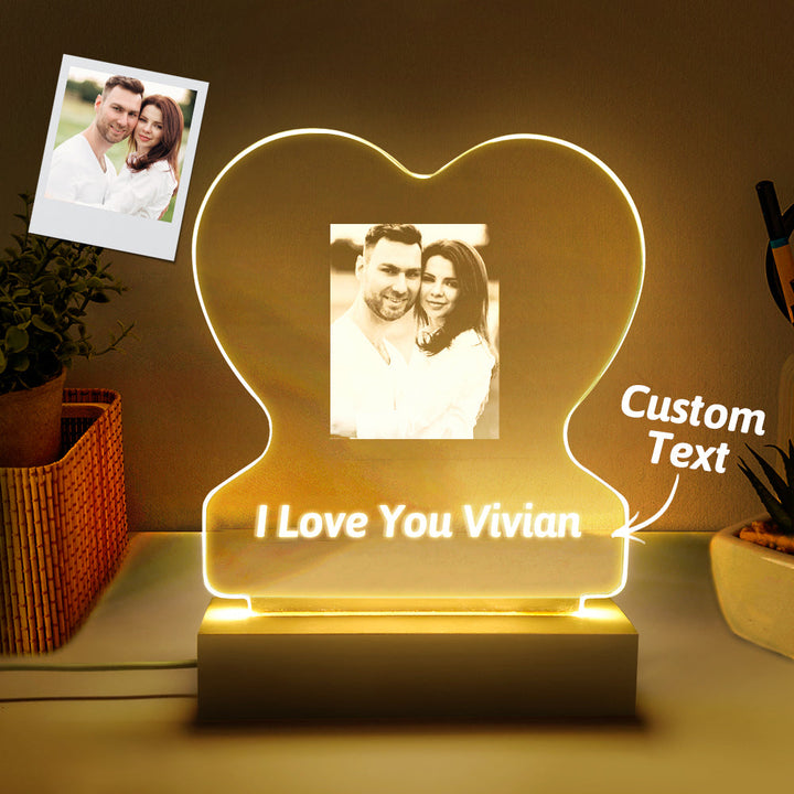 Custom Photo Lamp Personalized Heart Glass Led Night Lamp Gift for Lovers Night Light