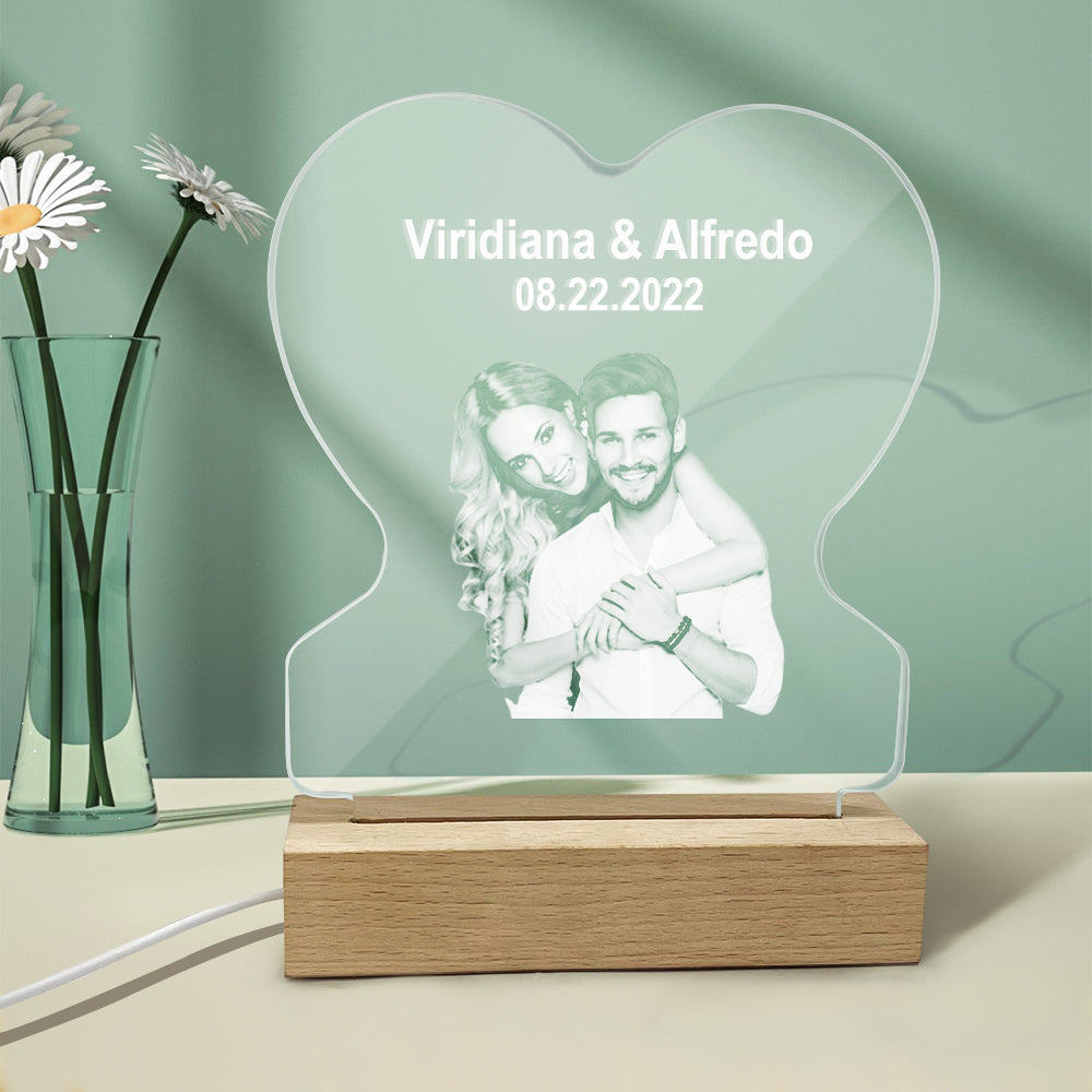Personalized Led Night Lamp Custom Photo Heart Glass Night Lamp Gift for Lovers Night Light