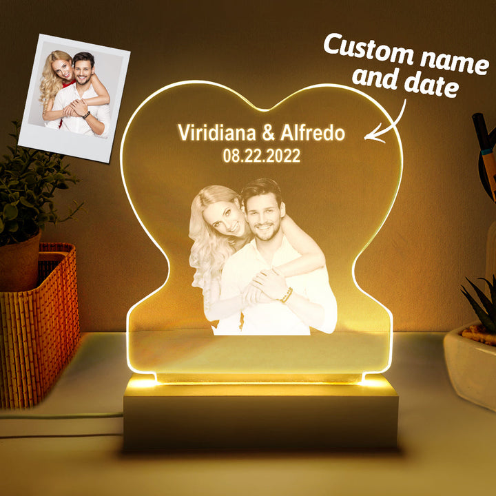 Personalized Led Night Lamp Custom Photo Heart Glass Night Lamp Gift for Lovers Night Light