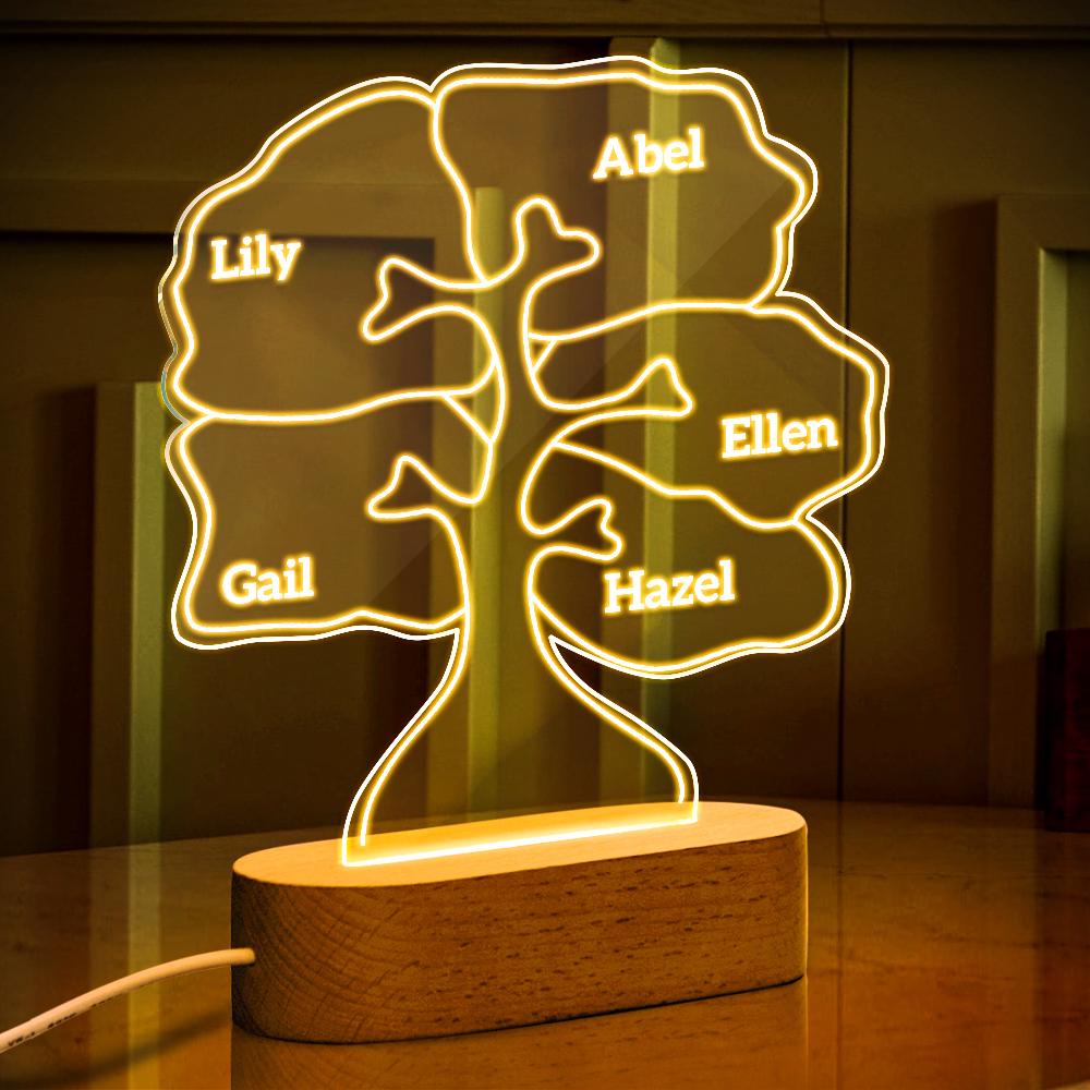 Personalized can be customized with multiple names night light family tree