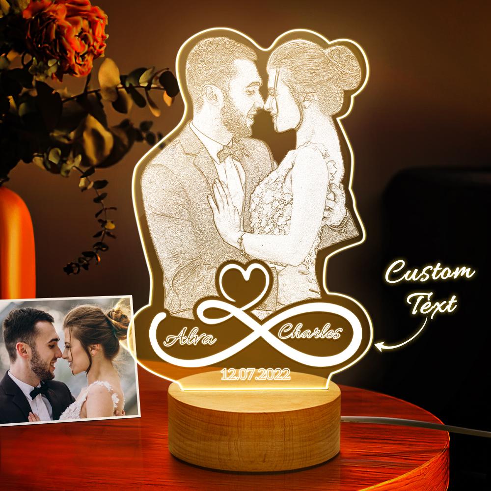 Personalized Infinity Symbol Photo Night Light, Personalized Night Light Gift for Lovers