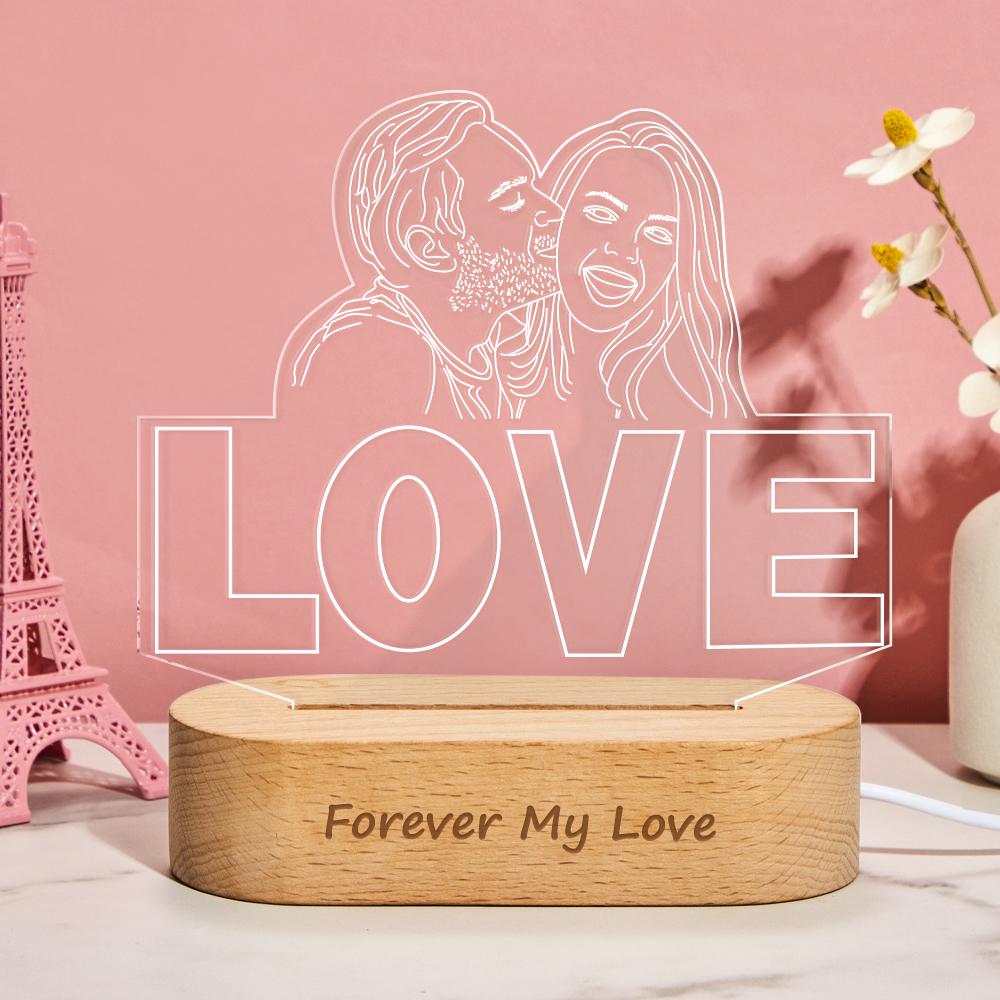 Custom Hand-drawing 3D Photo Night Light for Bedroom Personalized Lamp Led Gift for Lovers