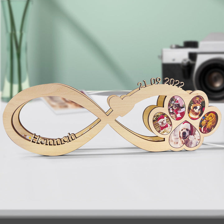 Custom Infinity Dog Paw Photo Light Personalized Engraved Name Wooden Night Light