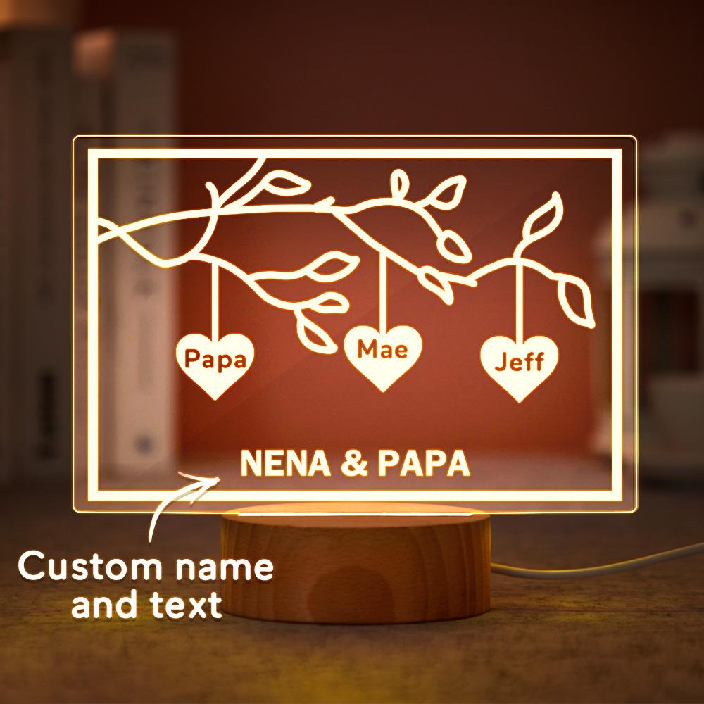 Custom Family Tree LED Night Light Engraved Name 3-8 Deocr Anniversary Gifts