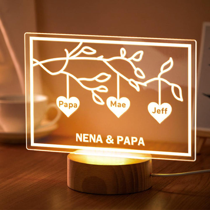 Custom Family Tree LED Night Light Engraved Name 3-8 Deocr Anniversary Gifts