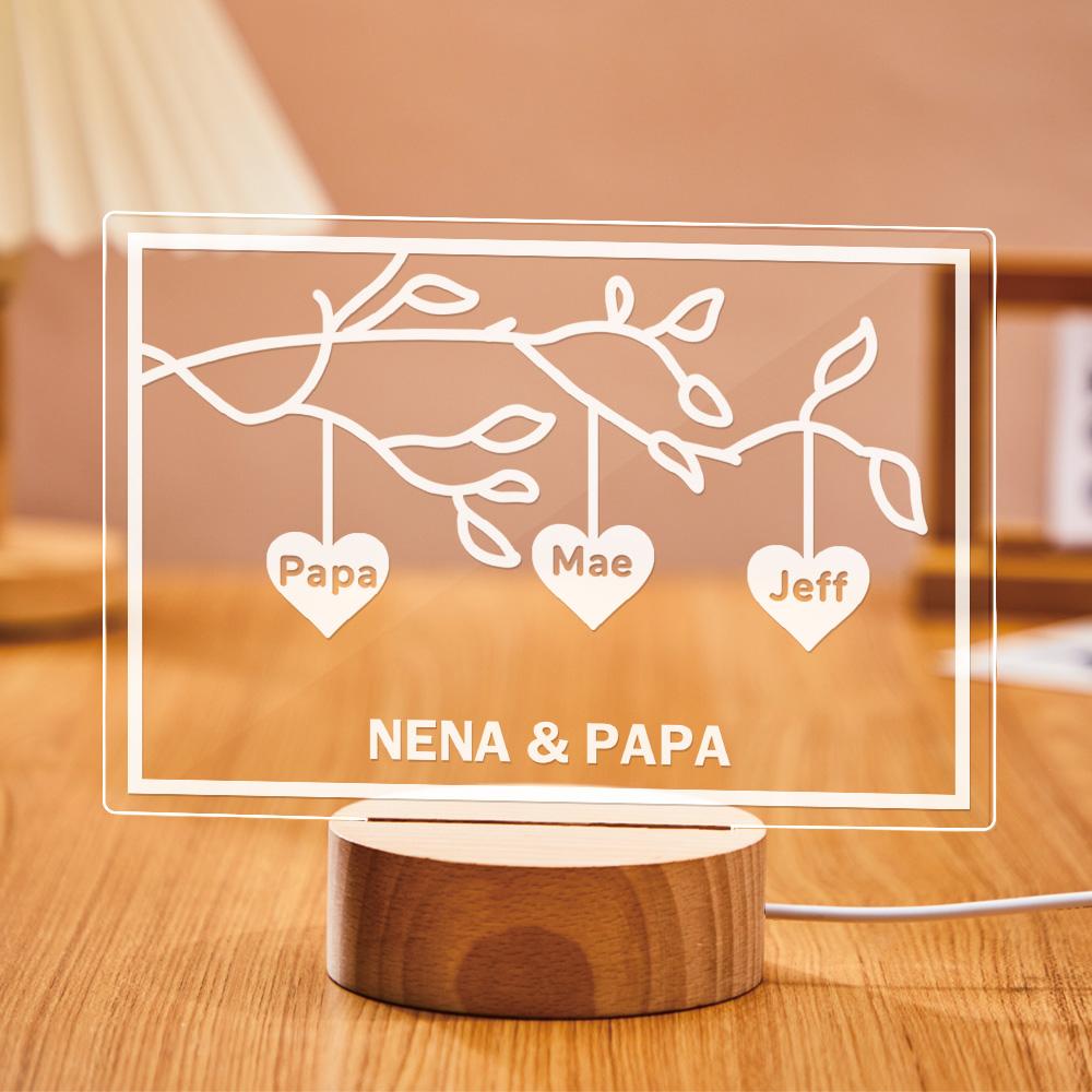 Custom Family Tree LED Night Light Engraved Name 3-8 Deocr Anniversary Gifts