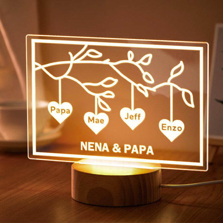 Custom Family Tree LED Night Light Engraved Name 3-8 Deocr Anniversary Gifts