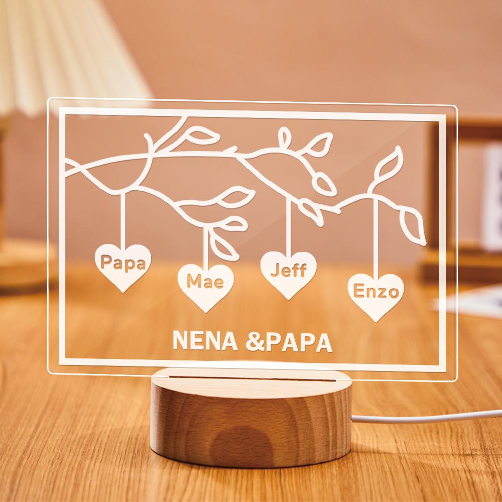 Custom Family Tree LED Night Light Engraved Name 3-8 Deocr Anniversary Gifts