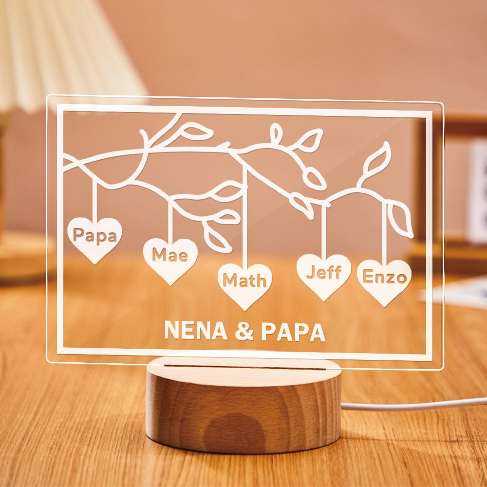 Custom Family Tree LED Night Light Engraved Name 3-8 Deocr Anniversary Gifts
