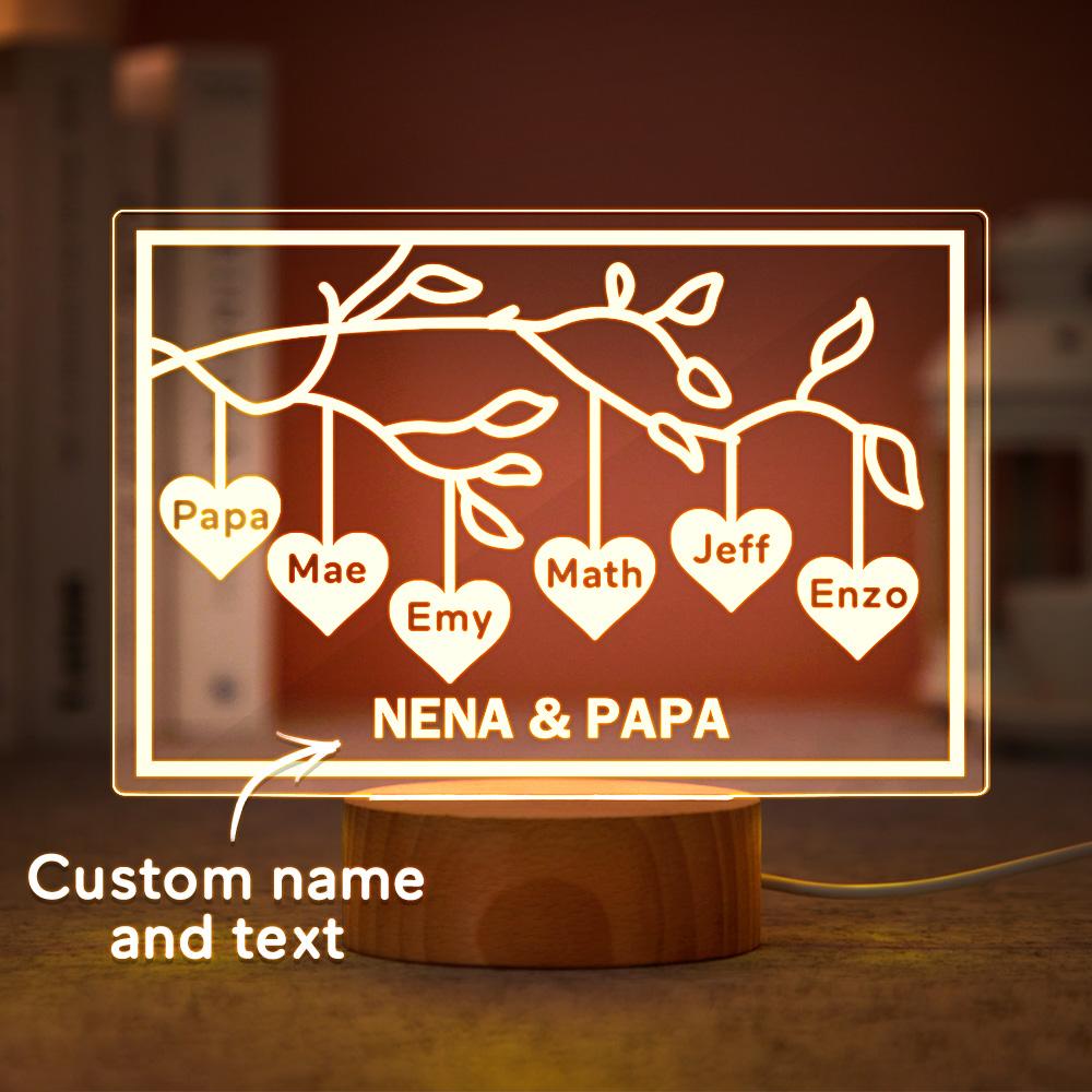 Custom Family Tree LED Night Light Engraved Name 3-8 Deocr Anniversary Gifts