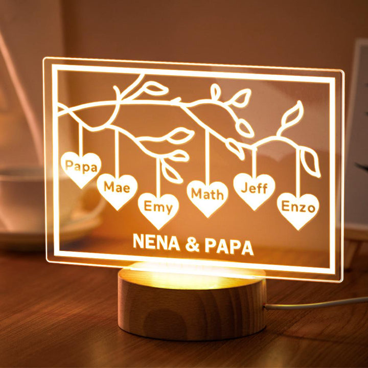 Custom Family Tree LED Night Light Engraved Name 3-8 Deocr Anniversary Gifts