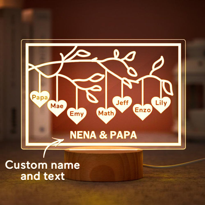 Custom Family Tree LED Night Light Engraved Name 3-8 Deocr Anniversary Gifts