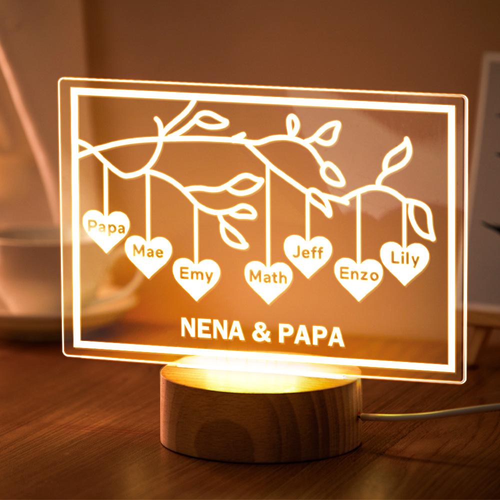Custom Family Tree LED Night Light Engraved Name 3-8 Deocr Anniversary Gifts