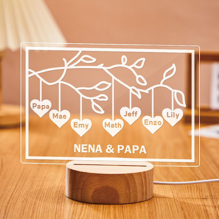 Custom Family Tree LED Night Light Engraved Name 3-8 Deocr Anniversary Gifts