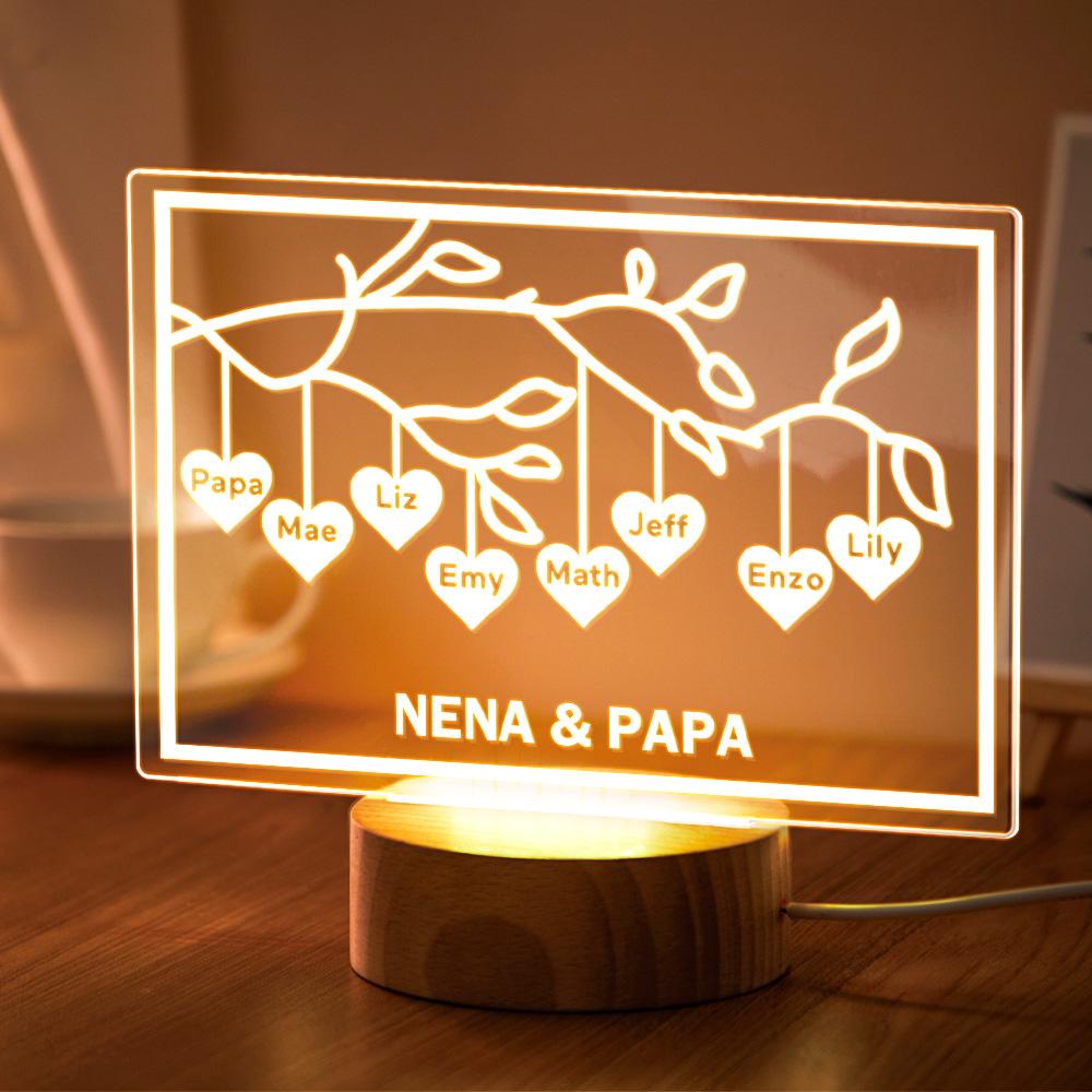 Custom Family Tree LED Night Light Engraved Name 3-8 Deocr Anniversary Gifts