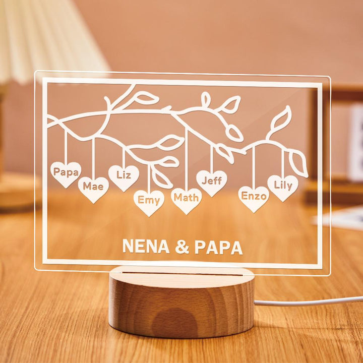 Custom Family Tree LED Night Light Engraved Name 3-8 Deocr Anniversary Gifts