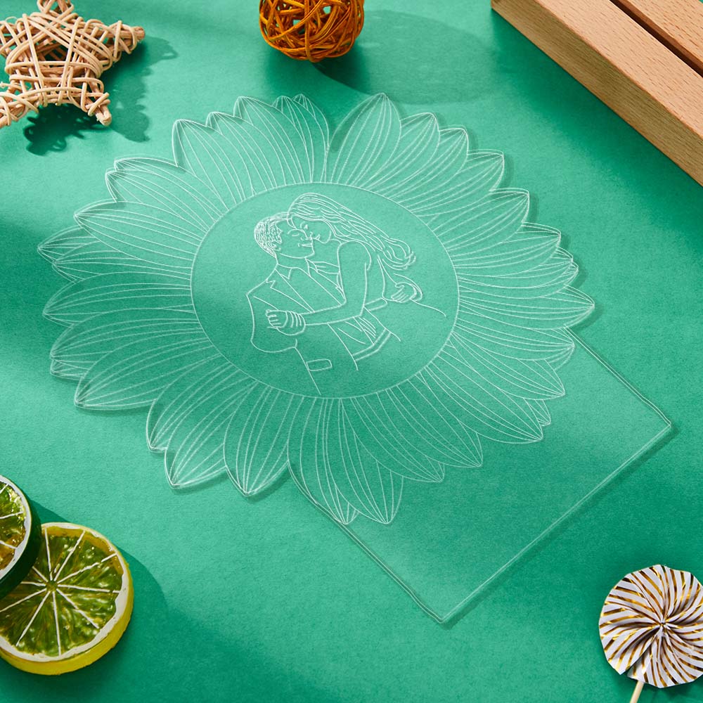 Personalised Photo Engraved with Flower Decor Lamp For Bedroom Decor