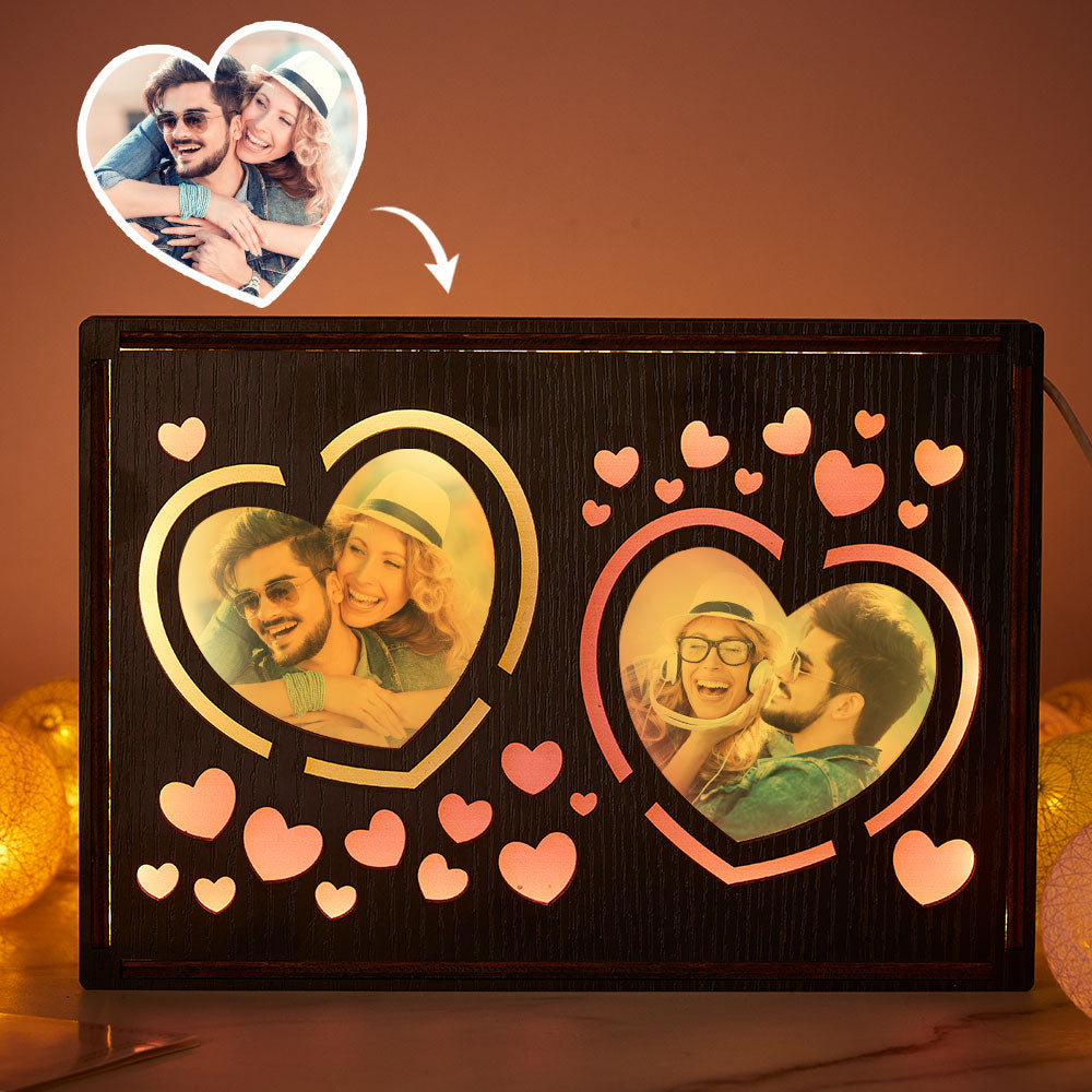 Custom Heart Photo Lamp Personalized Wooden Night Light Gift for Couple