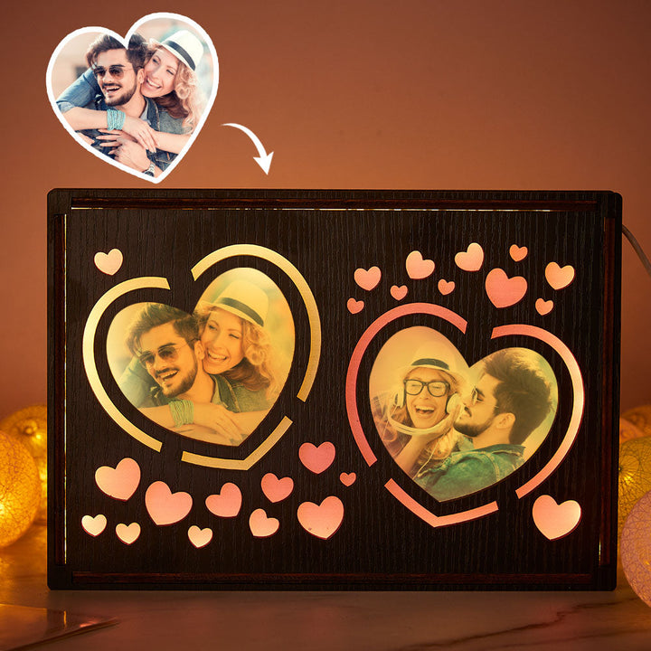 Custom Heart Photo Lamp Personalized Wooden Night Light Gift for Couple