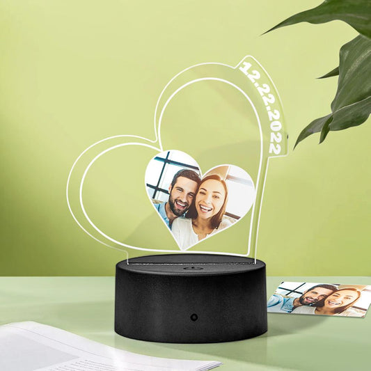 Custom Photo and Date Night Light Heart-shape Light Personalized Gifts for Couple