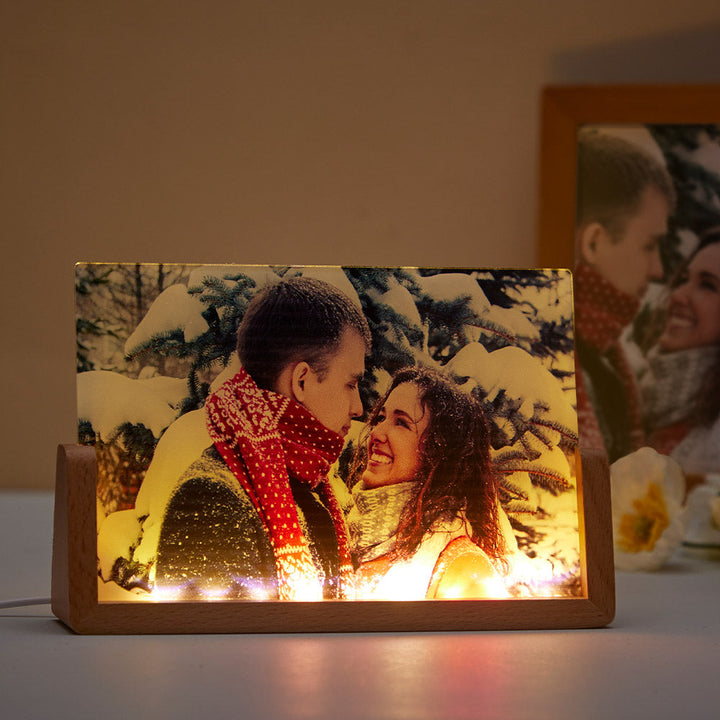 Custom Photo Night Light Personalized Acrylic Wooden Lamp Anniversary Gift