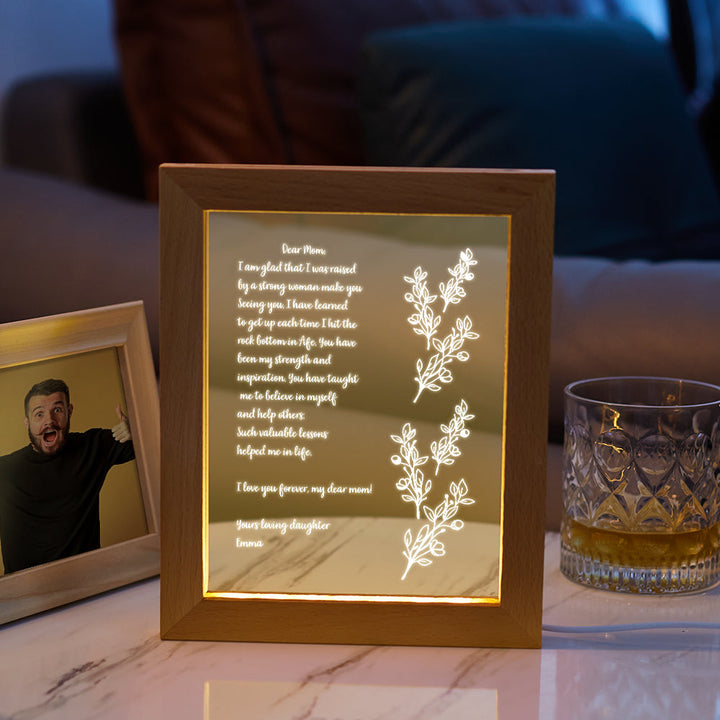 Personalized Hand-Written Letter Night Light Custom Wooden Frame Lamp for Mother's Day Gift