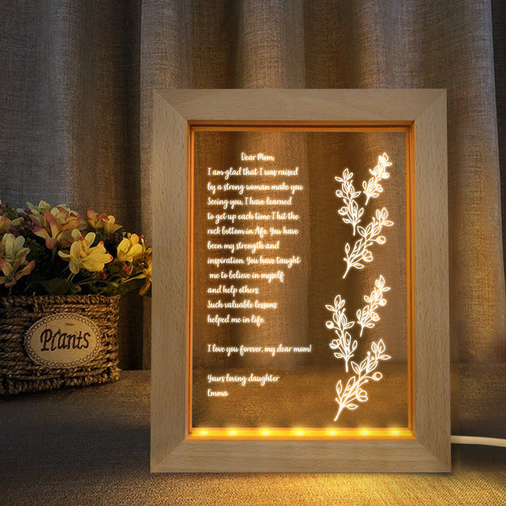 Personalized Hand-Written Letter Night Light Custom Wooden Frame Lamp for Mother's Day Gift