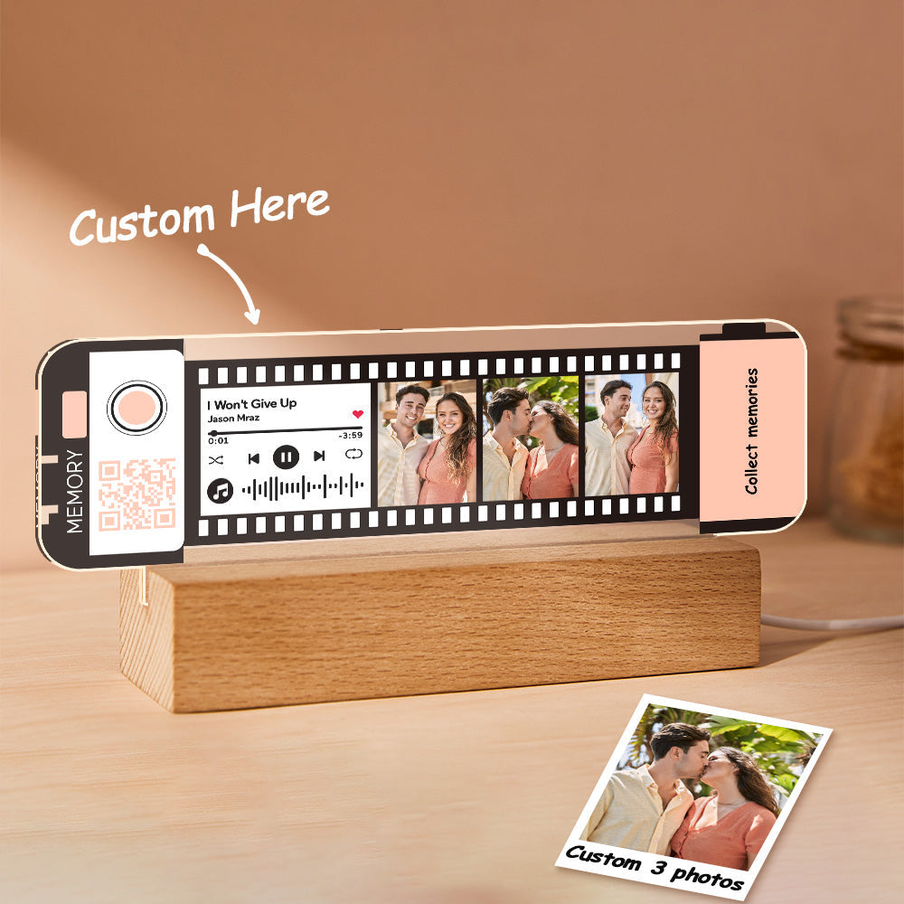 Custom Code Acrylic Music Filmstrip Plaque Night Light Gift For Couples