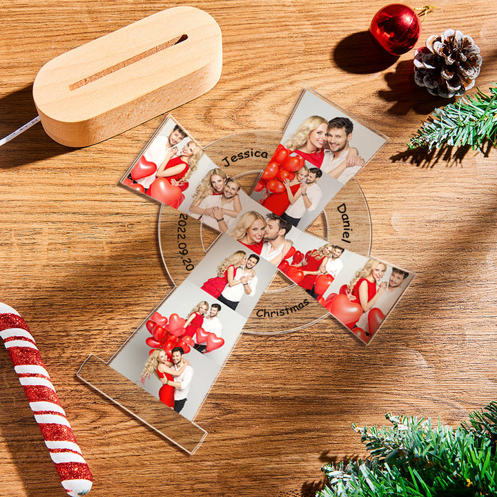 Custom Photo Engraved Cross Night Light Personalized Acrylic Lamp Gift for Lover