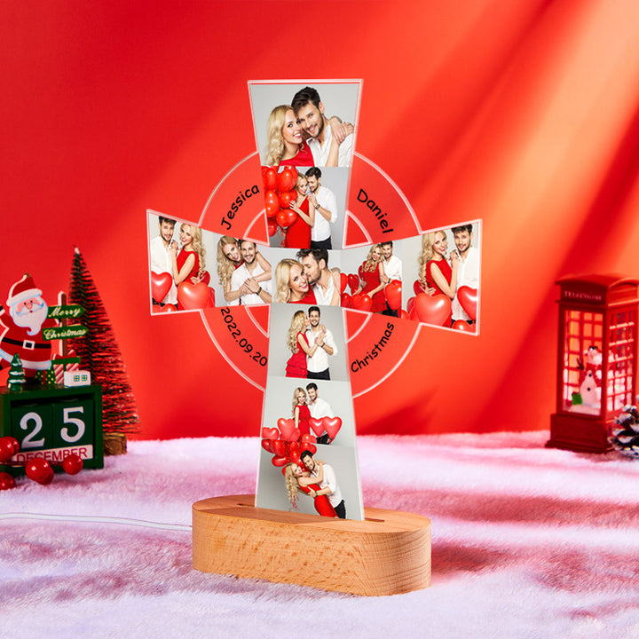 Custom Photo Engraved Cross Night Light Personalized Acrylic Lamp Gift for Lover
