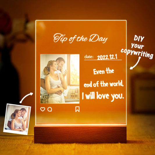 Custom Photo Acrylic Night Light Home Decor Write Love Words on it Valentine's Day gifts for lovers