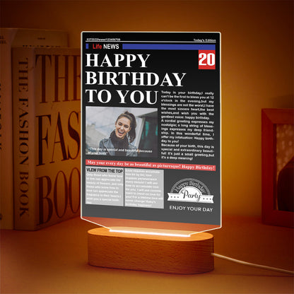 Custom Photo News On Acrylic Board Colorful Lamp Personalized Night Light Birthday Gifts