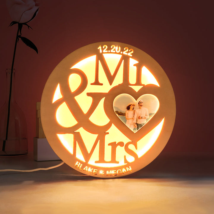 Custom Photo Wooden Lamp Personalized Engraved Name Night Light for Lover