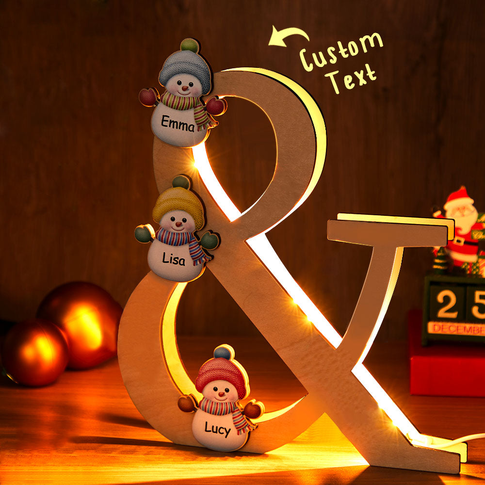 Personalized Snowman Family Name Lamp Custom Wooden Night Light Christmas Day Gift