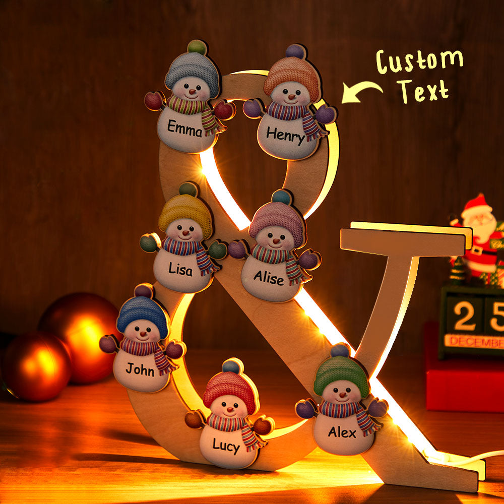 Personalized Snowman Family Name Lamp Custom Wooden Night Light Christmas Day Gift