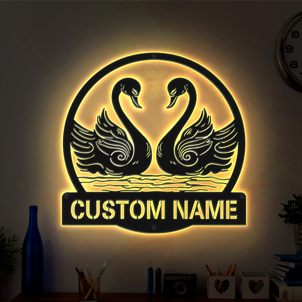 Custom Swan Signs Metal Wall Art Personalized Couple LED Lights Decor Gift for Lover