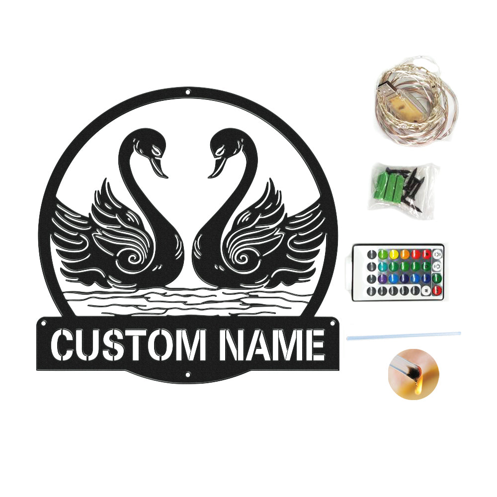 Custom Swan Signs Metal Wall Art Personalized Couple LED Lights Decor Gift for Lover