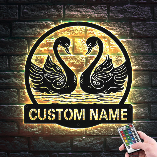 Custom Swan Signs Metal Wall Art Personalized Couple LED Lights Decor Gift for Lover