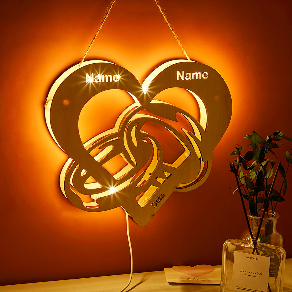 Personalized Night Light with Name and Date Wedding Rings Infinity Wooden Lamp for Couples