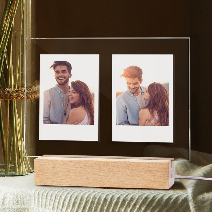 Personalized Acrylic Double Photo Lamp Yellow Warm Lights Perfect Night Light Gift for Couples On Valentine's Day