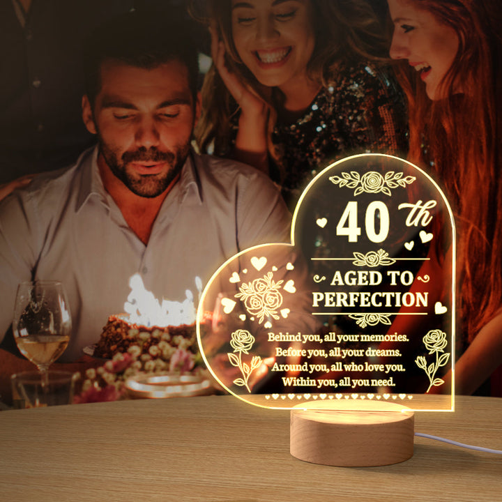 Personalised Birthday Night Light Heart Shaped Acrylic Lamp Gifts for Friends or Family