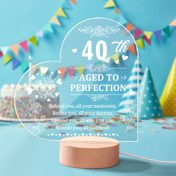 Personalised Birthday Night Light Heart Shaped Acrylic Lamp Gifts for Friends or Family